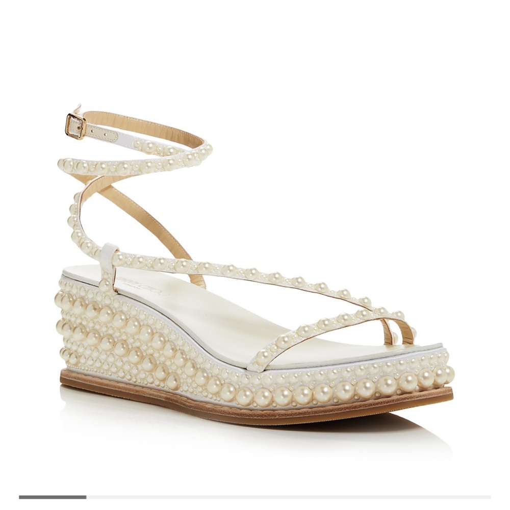 Never worn. Jimmy Choo Cream Wedge Sandals with Espadrille Platform 38.5 Size